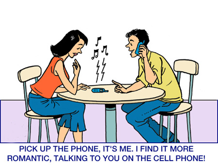 Love Cell Phone couple waving for phones, his entry was posted in cartoons, comics, funny, humor,
